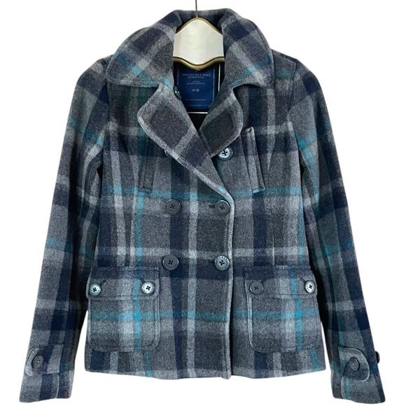 American Eagle Wool Plaid Peacoat - Picture 1 of 6